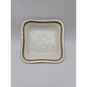 Rorstrand Sweden Small Square Porcelain Bowl #521 Gold Ribbon Pattern 7"